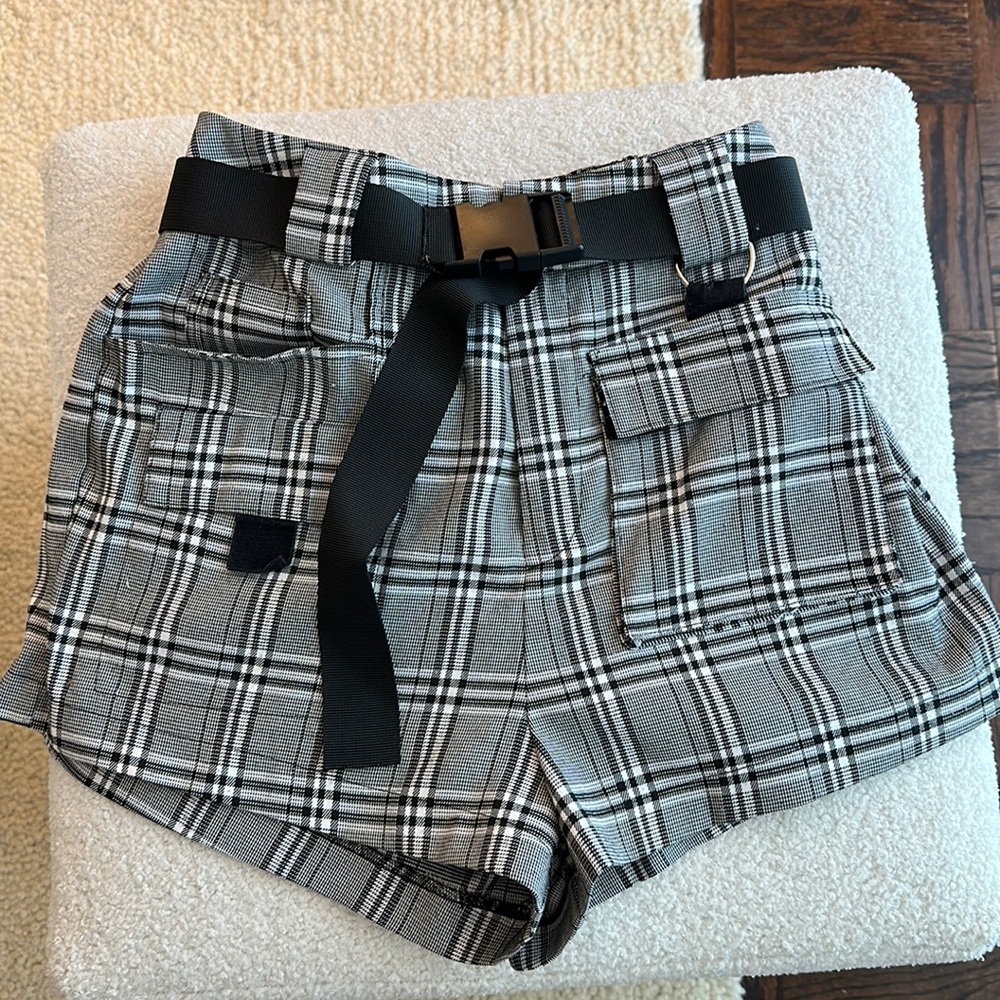 I.AM.GIA Harper Plaid Cargo High Waisted Shorts